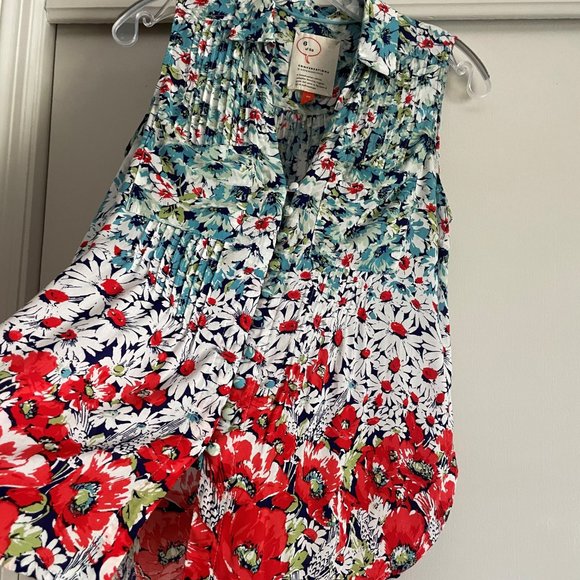 Anthropologie Conversations 6 of 52 Floral Daisies Blouse XSP Sleeveless Button - Picture 15 of 15